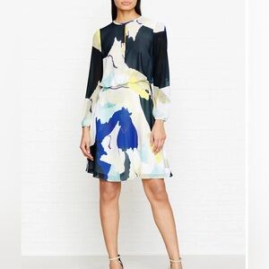 Reiss Neave Long Sleeve Watercolor Print Dress